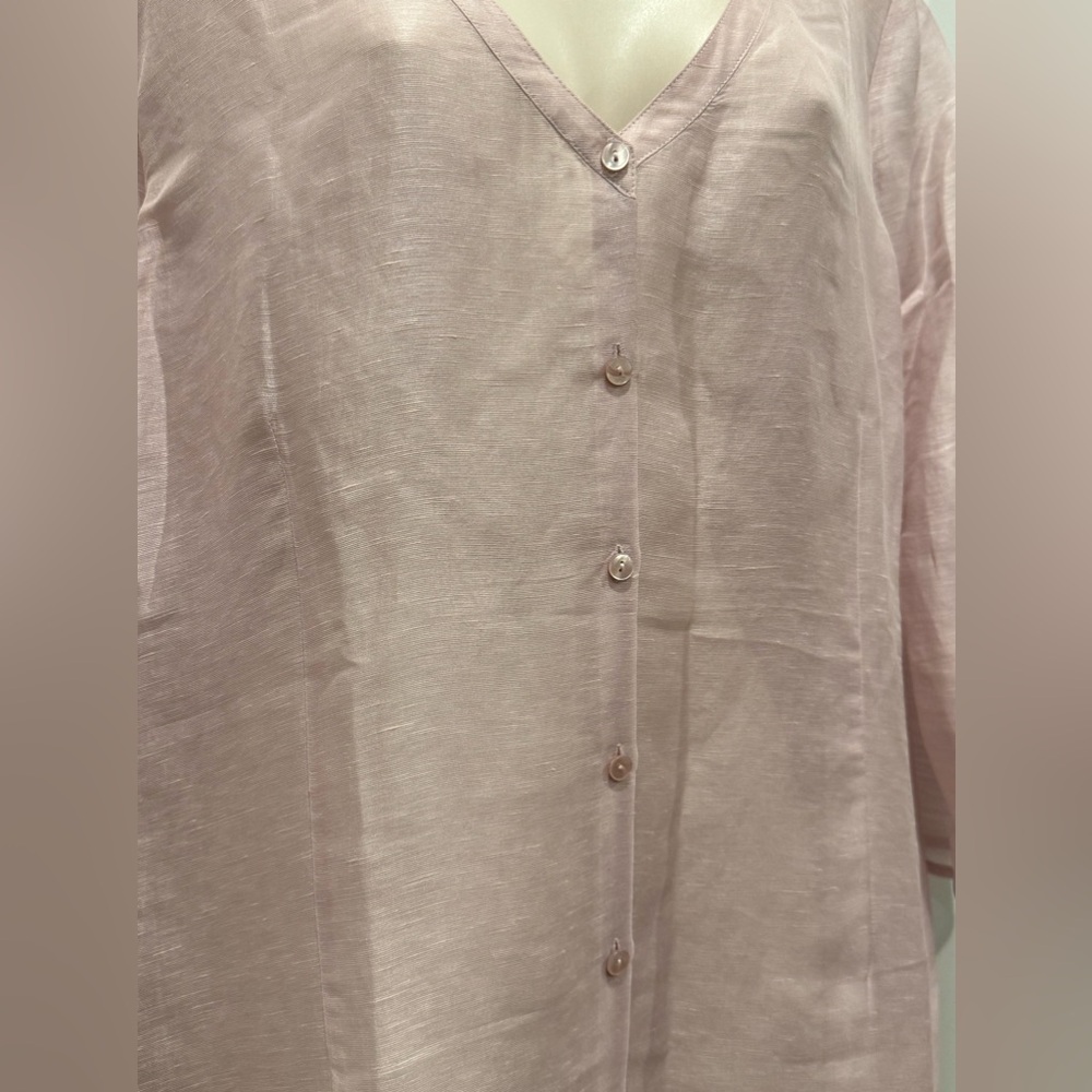 Eileen Fisher Pale Pink Silk Linen Button Front Longline Minimalist Tunic Top - Picture 5 of 6